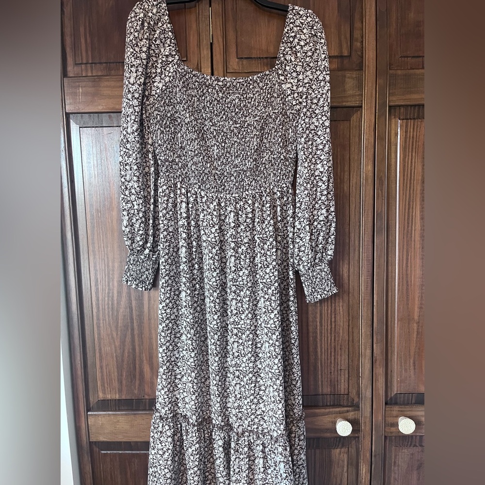 Promesa Brown and White Floral Long Sleeve Dress NWOT